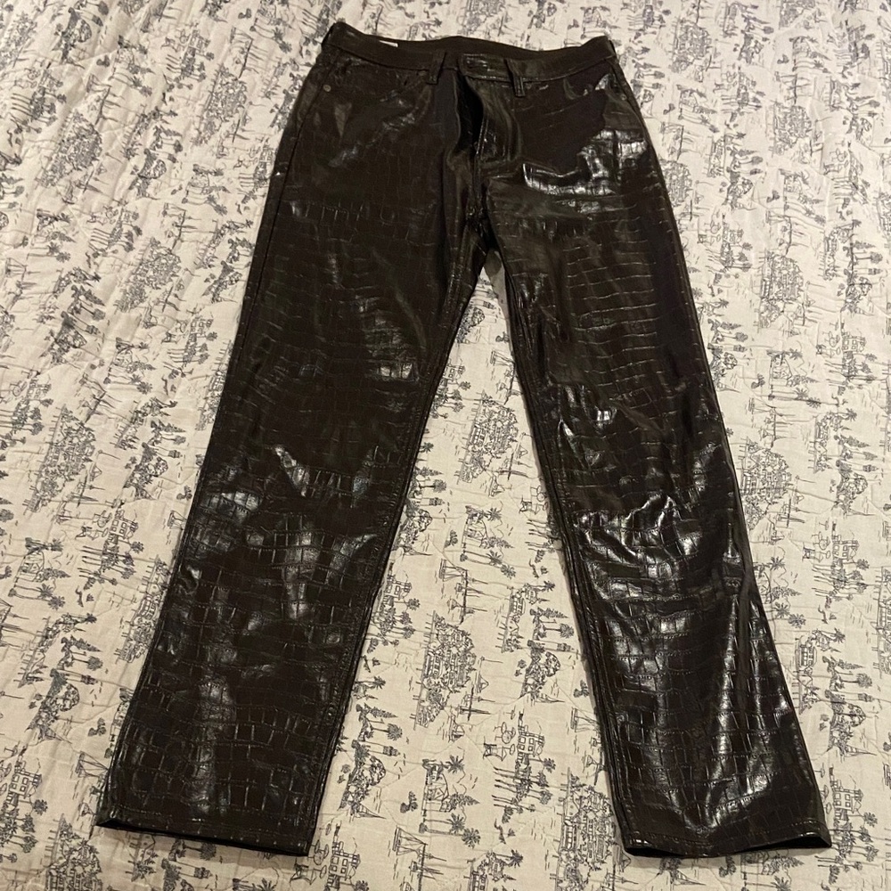 GAP embossed Dark Brown Textured faux leather Pants